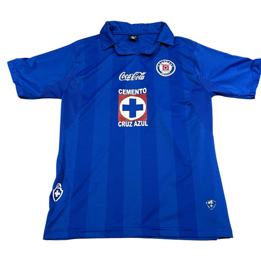 Cruz Azul Blue Soccer Jersey Mens Small Blue #14 Blank No Name Coca Cola Cemento