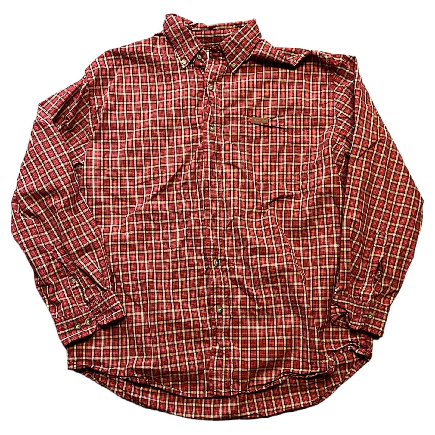 Carhartt Shirt Mens Large Button Up Plaid Red Cotton Long Sleeve