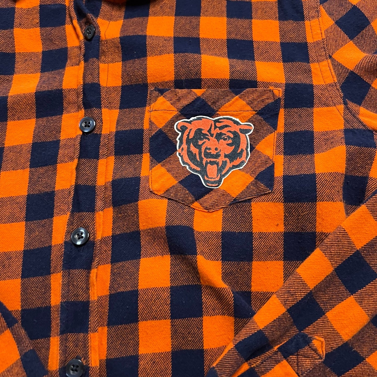 Chicago Bears Flannel Shirt Kids Youth Medium Orange Plaid NFL Button Up