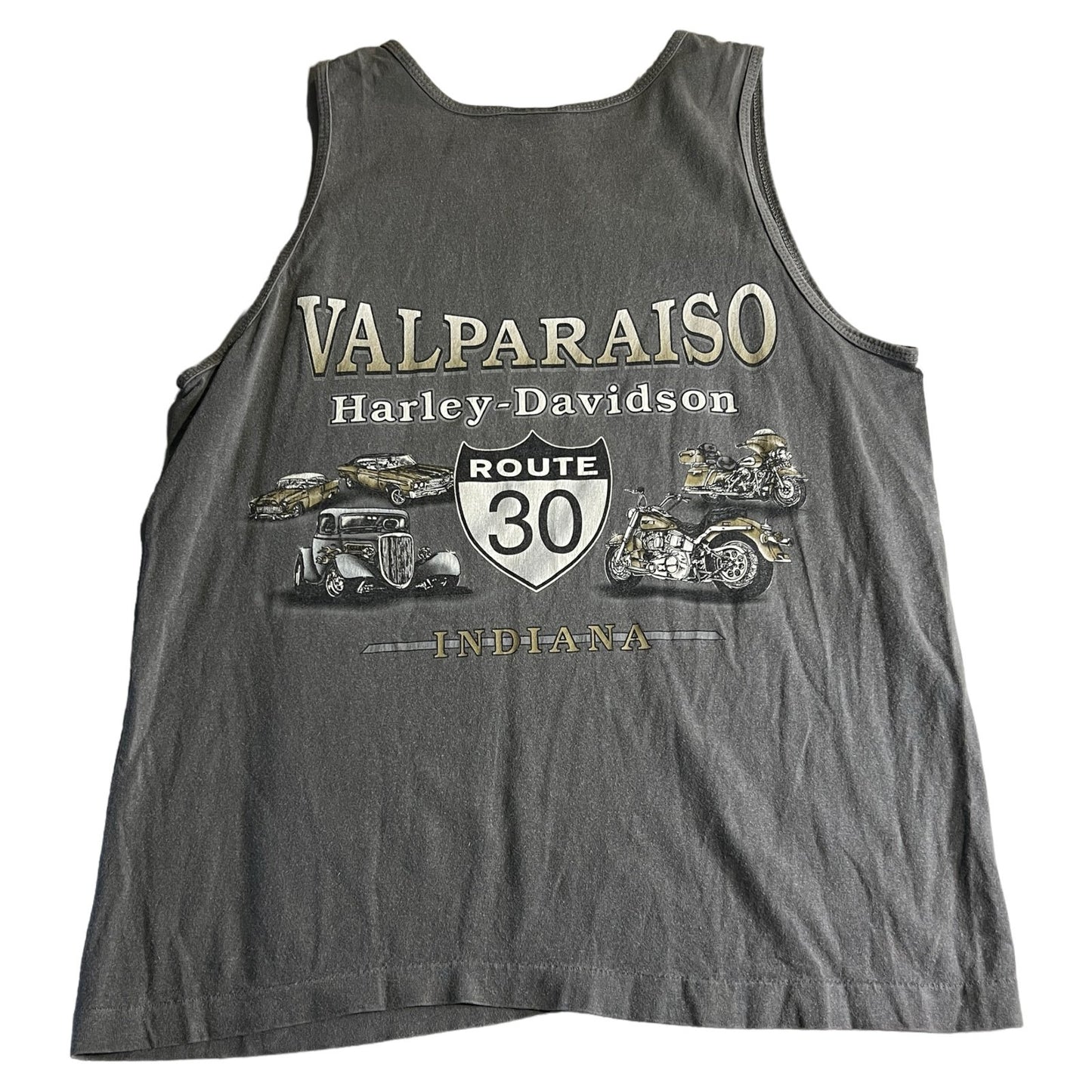 Vintage Harley Davidson Shirt Tank Top Mens Medium Gray 1998 Valparaiso Biker