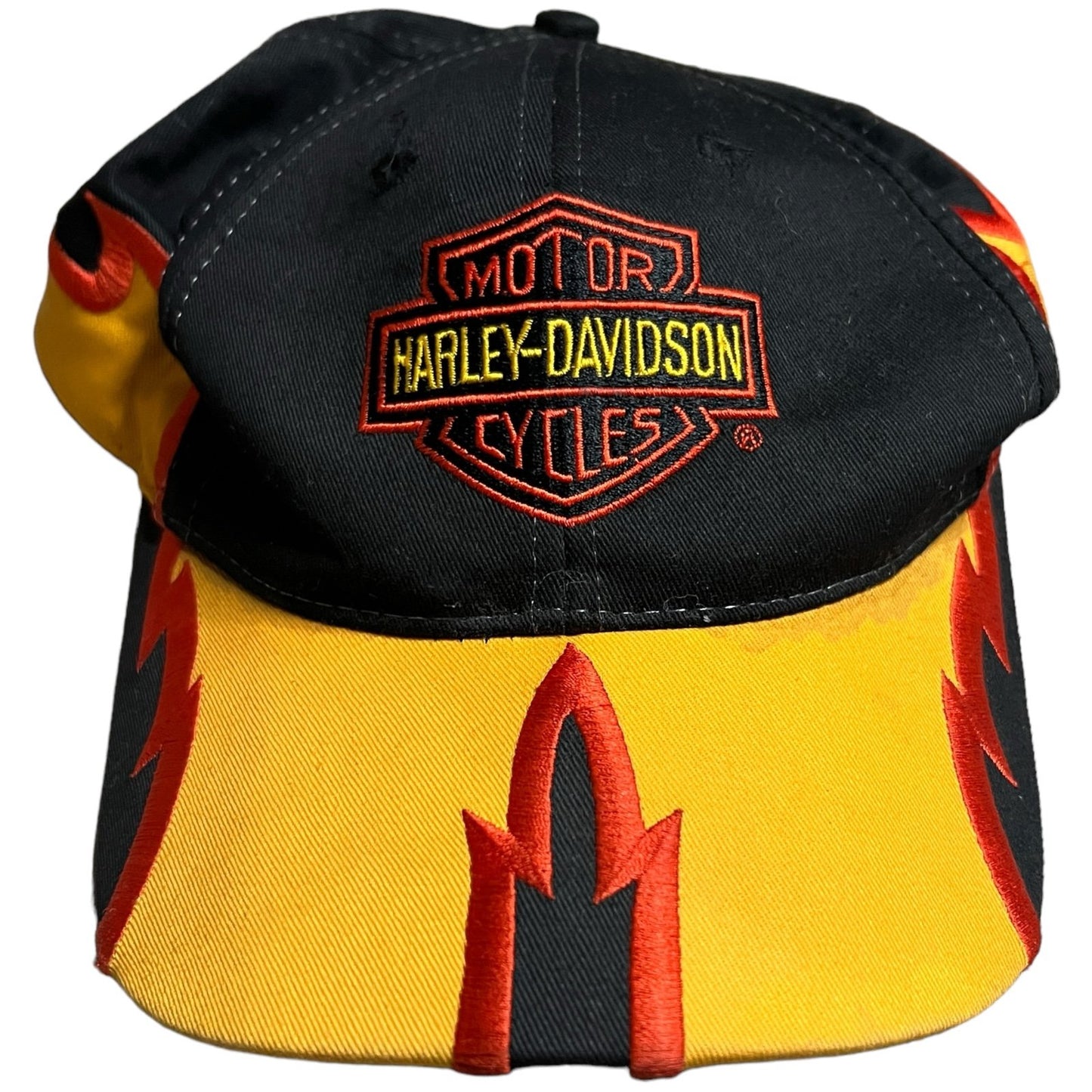 Vintage 90's Harley Davidson Snapback Hat Fire Brim Motorcycle Embroidered