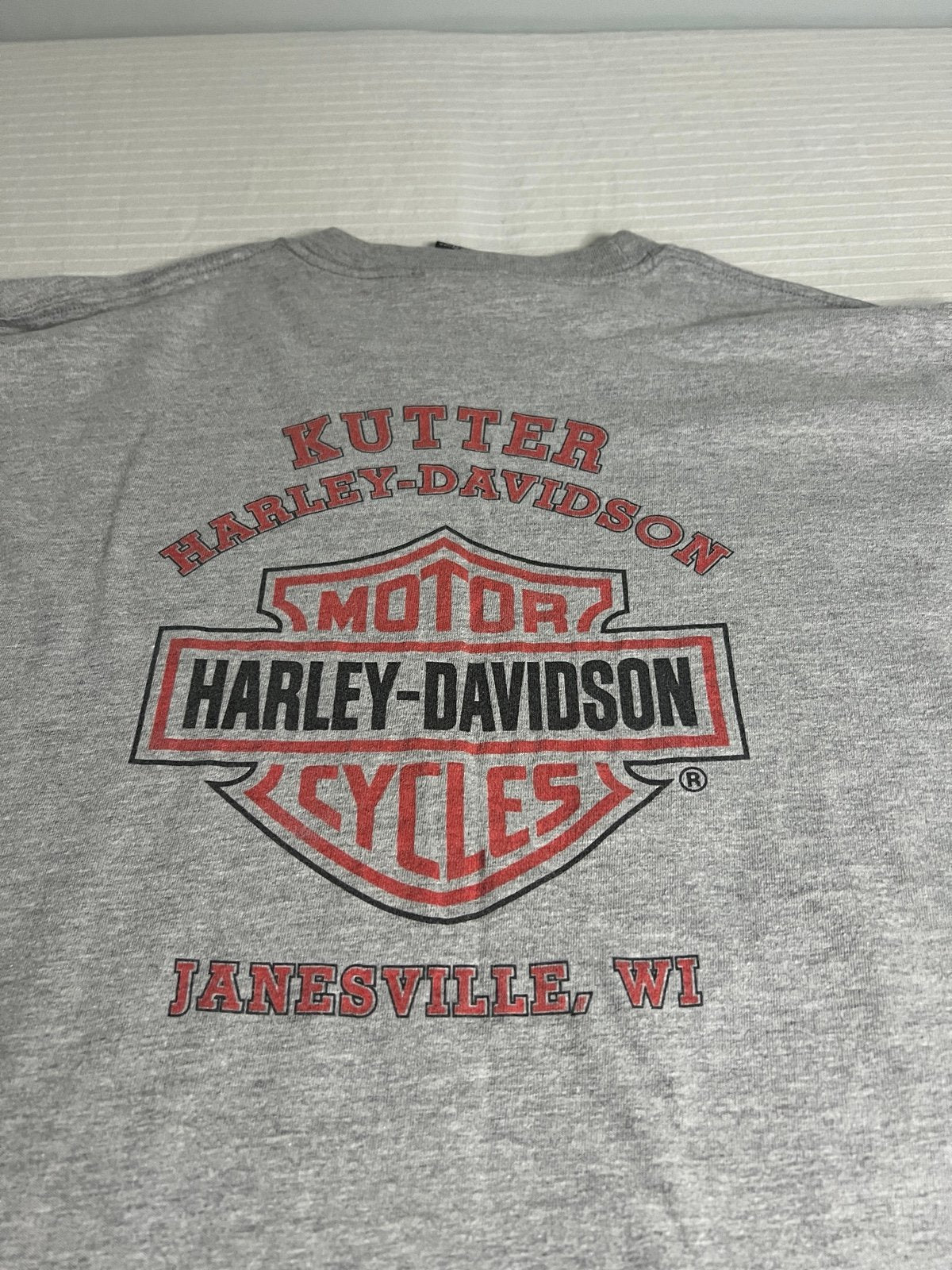 Harley Davidson Shirt Mens Large Long Sleeve Gray Flame Janesville Motorcycle