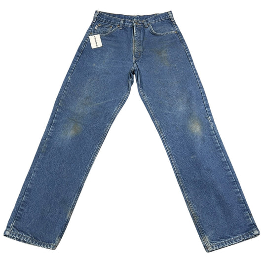 Carhartt Denim Jeans Mens 33x32 Flannel Lined Blue Workwear Pants B21 DST