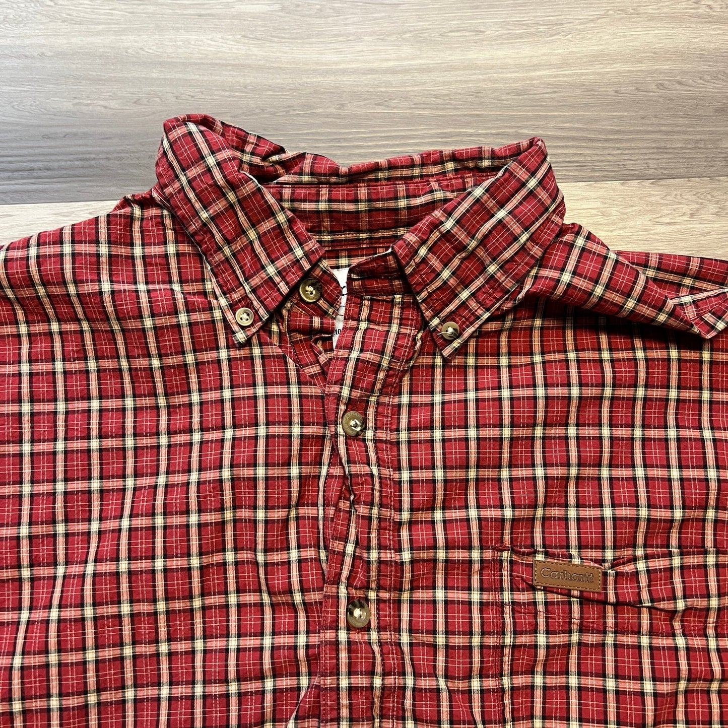 Carhartt Shirt Mens Large Button Up Plaid Red Cotton Long Sleeve