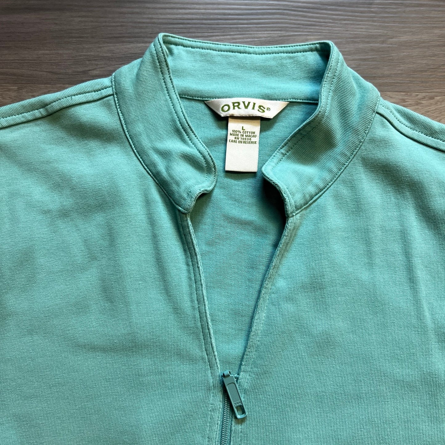 ORVIS Sweater Womens Large Mock Neck Teal Blue Outdoors Zip Up