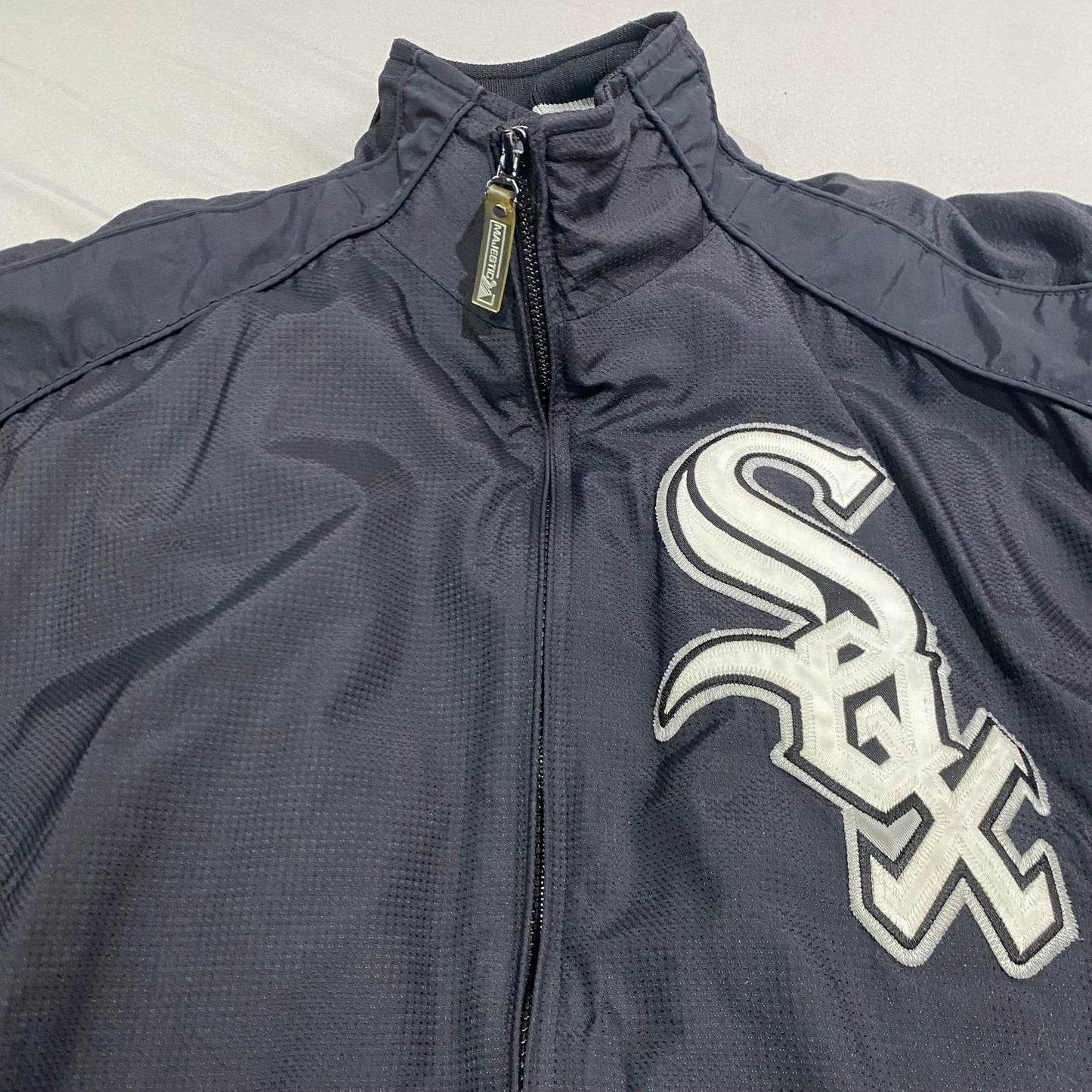 Vintage Chicago White Sox Jacket Majestic Mens Large Black Nylon Bomber