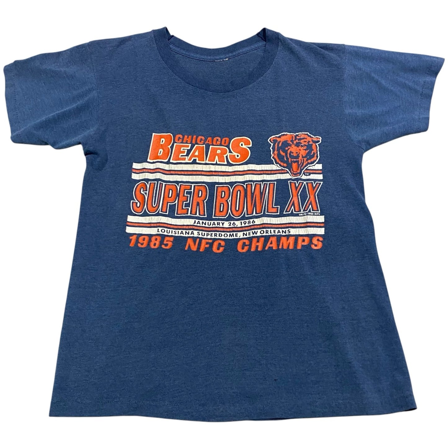 Vintage 1986 Chicago Bears Super Bowl XX Champions Shirt Womans XS NFL Blue