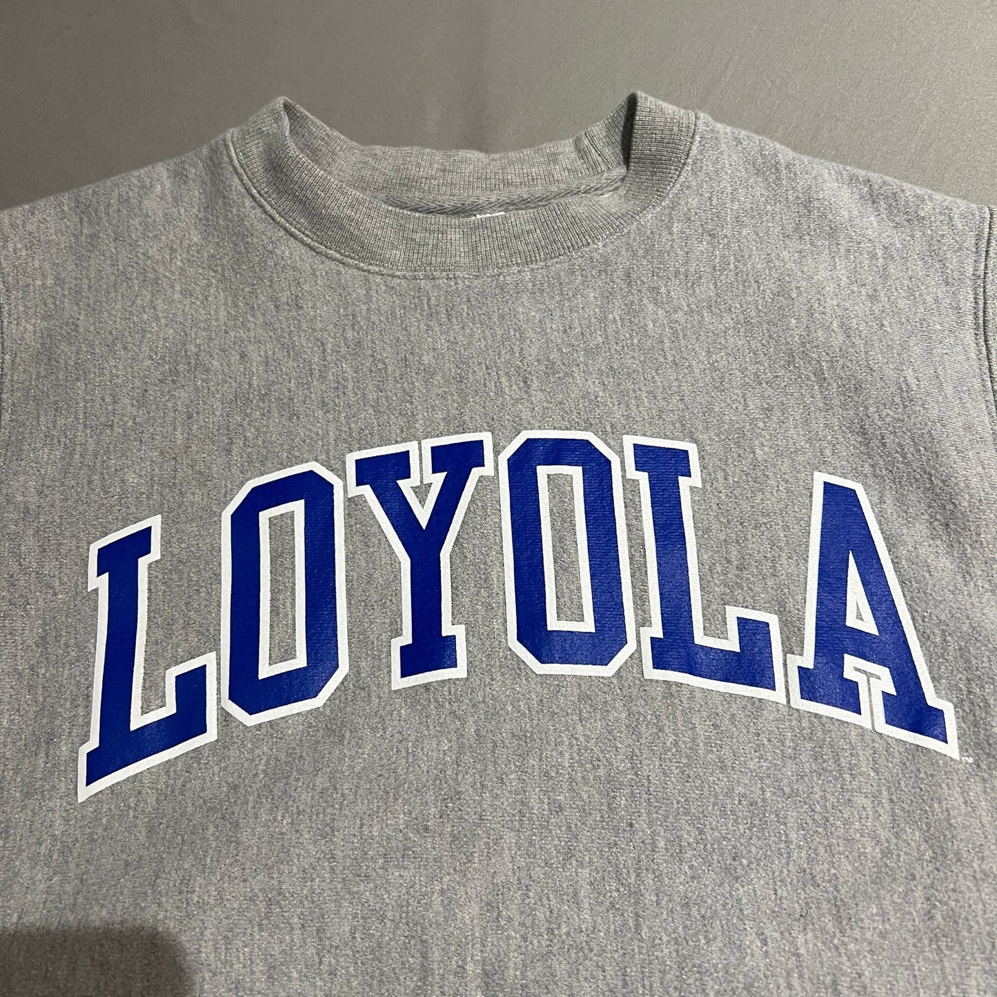 Vintage Loyola Crewneck Sweater Mens Small Champion Reverse Weave Gray Blue