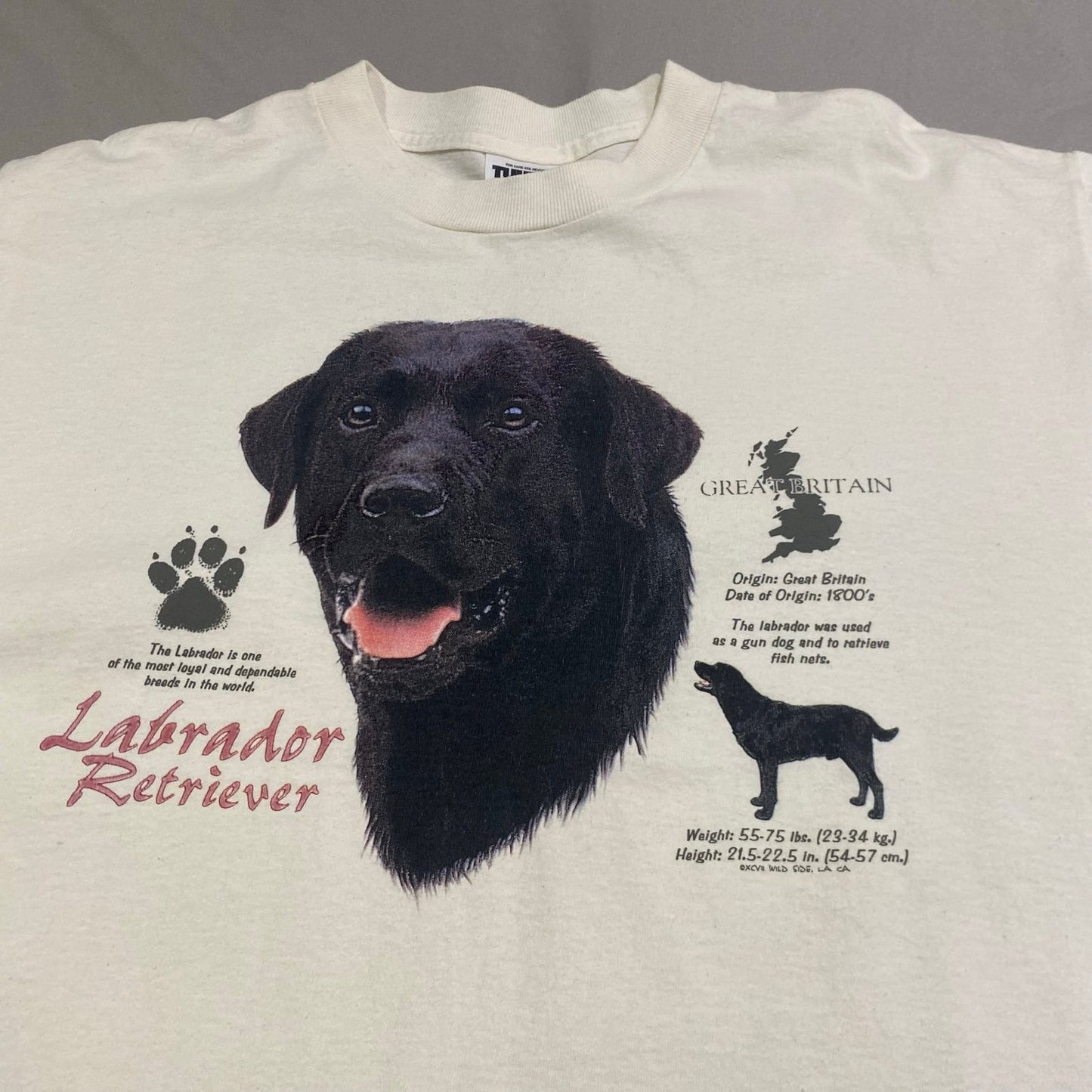 Vintage Black Labrador Retriever Shirt Mens Large Dog Tultex White Short Sleeve