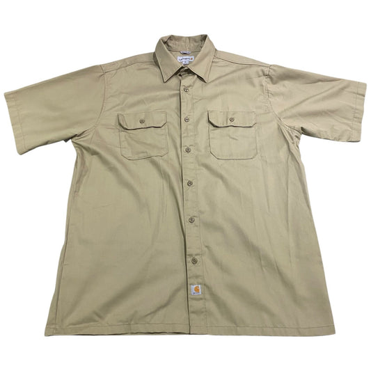 Carhartt Button Up Shirt Mens XL Tan Relaxed Fit Brown Short Sleeve Workwear