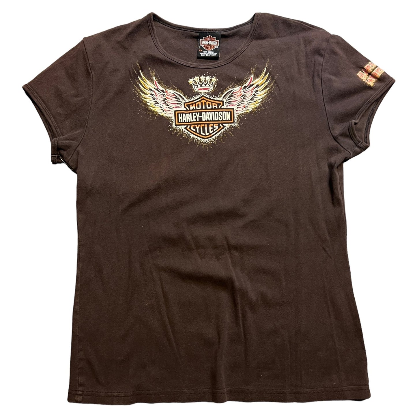 Harley Davidson Shirt Womens 2XL XXL Y2K Brown Motorcycle Biker Short Sleeve