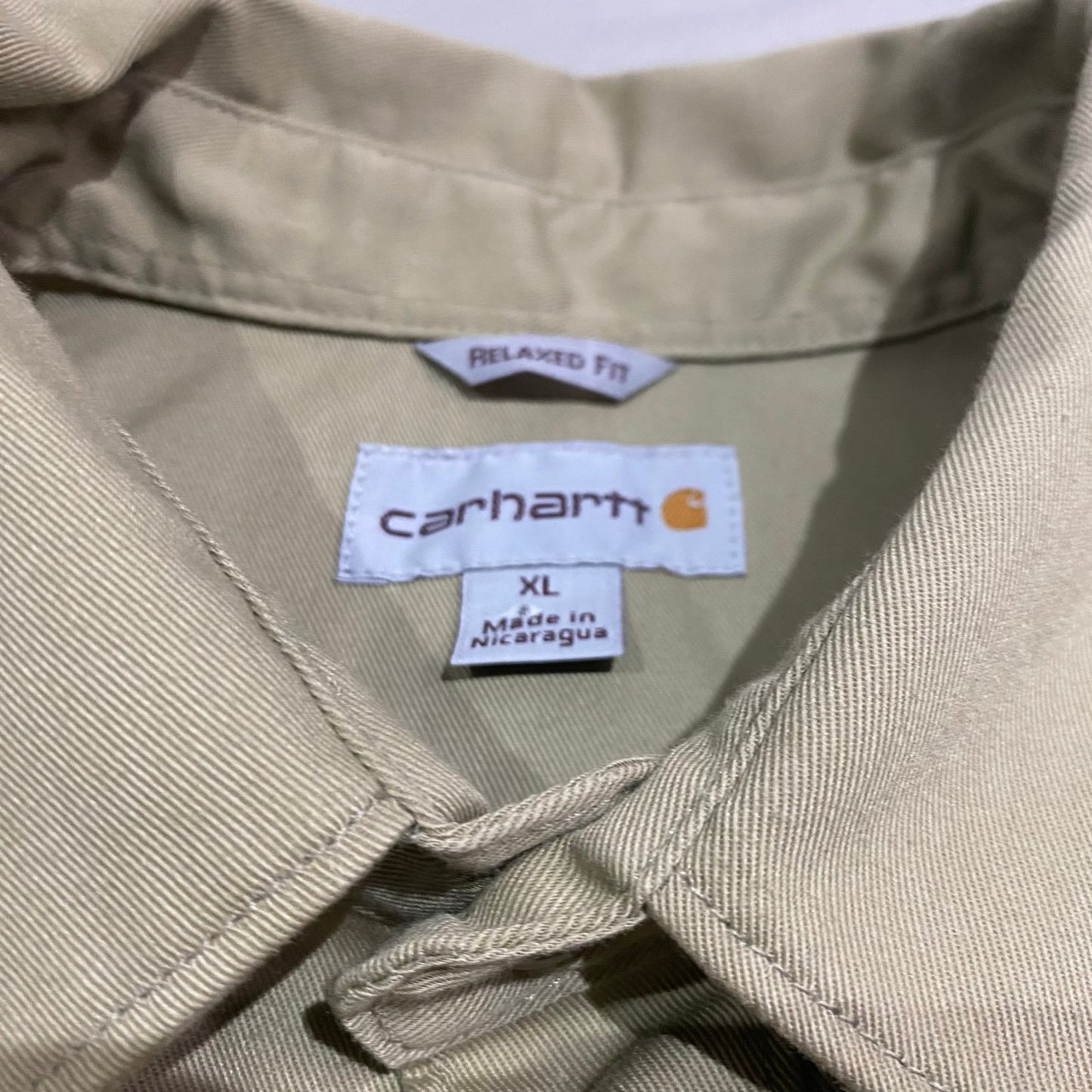 Carhartt Button Up Shirt Mens XL Tan Relaxed Fit Brown Short Sleeve Workwear