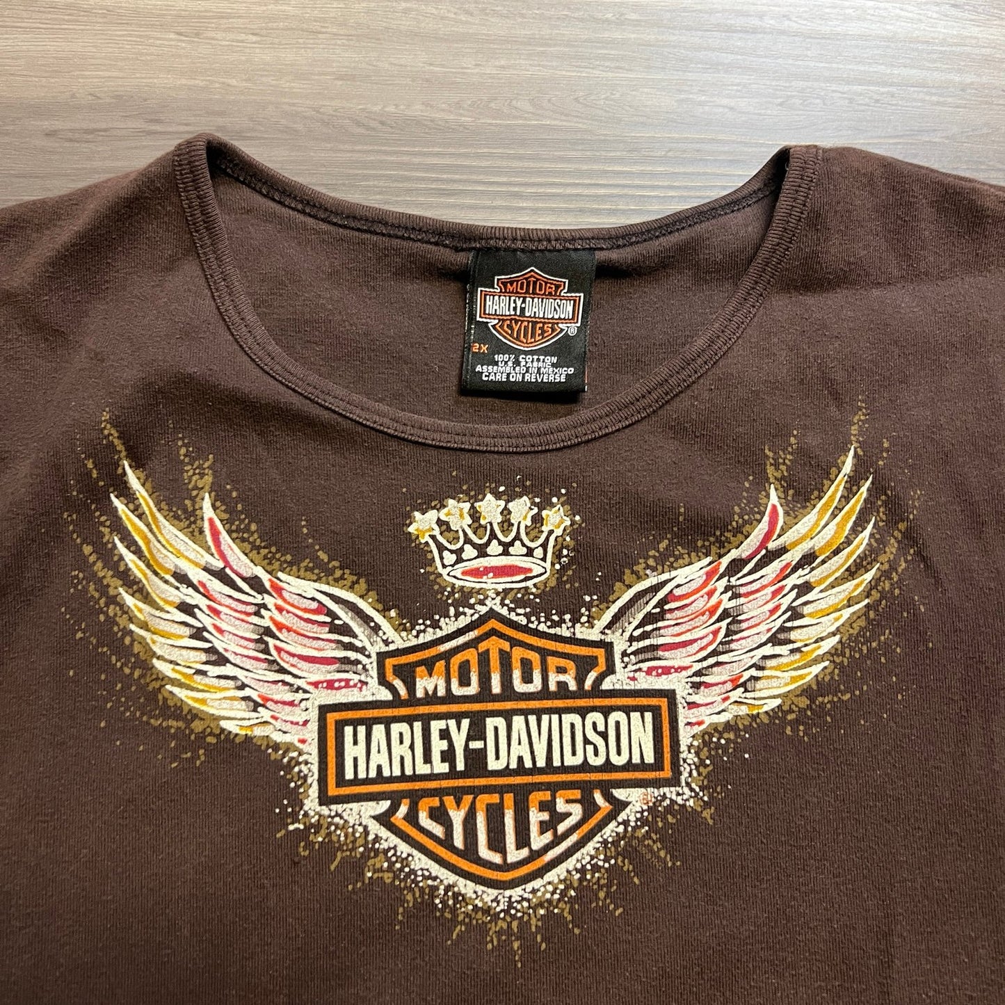 Harley Davidson Shirt Womens 2XL XXL Y2K Brown Motorcycle Biker Short Sleeve