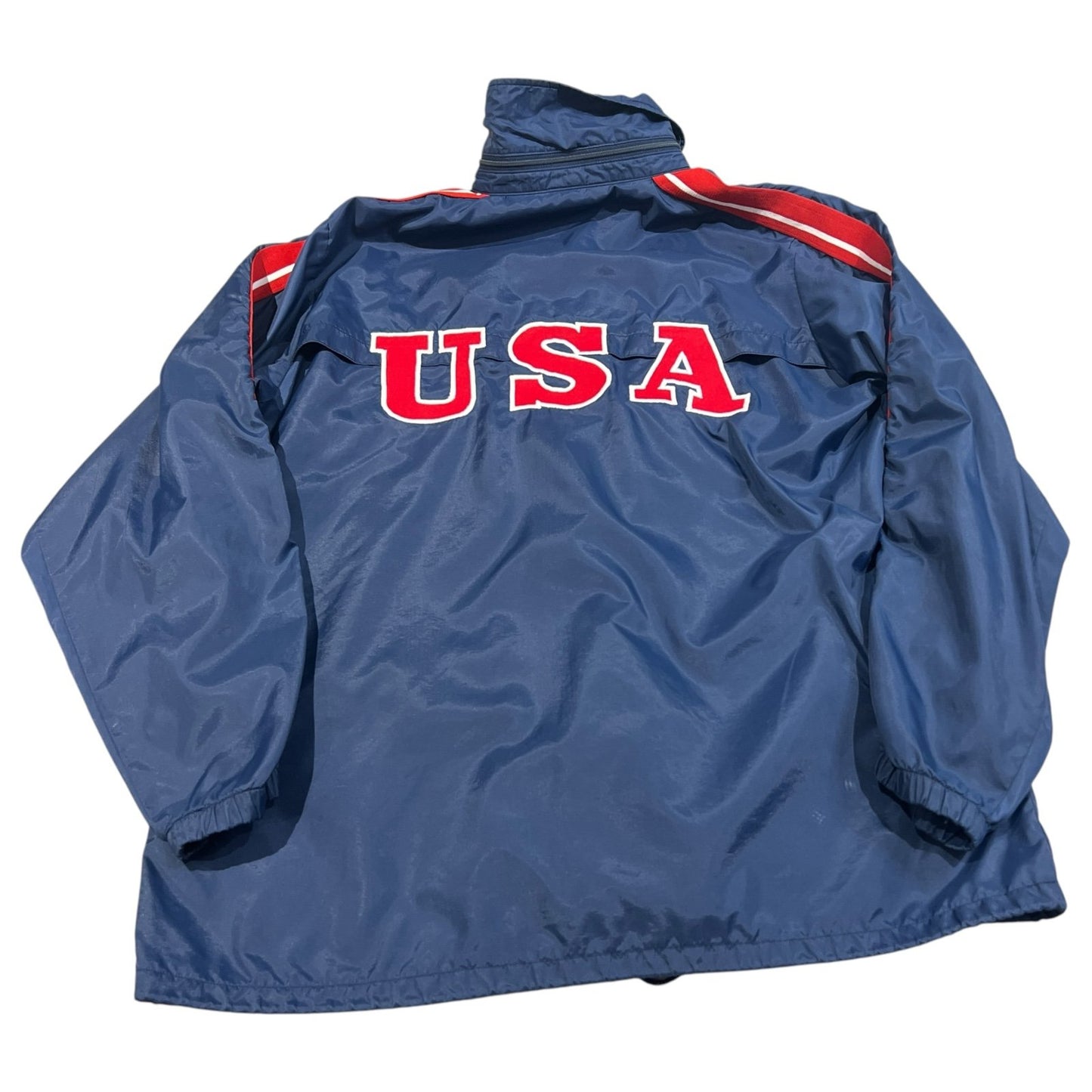 90's ASICS USA Track Windbreaker Jackets Mens Large Full Zip Up Blue