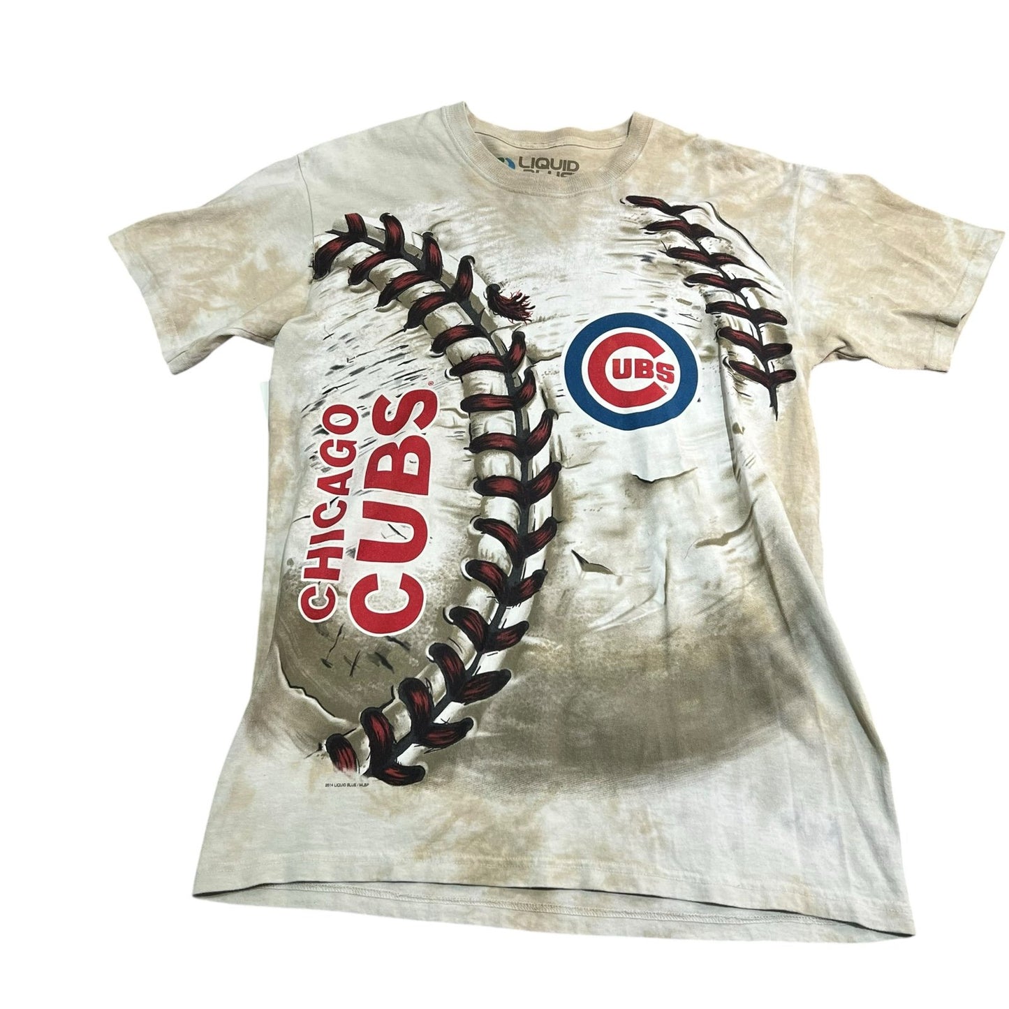 Chicago Cubs Shirt Mens Medium Liquid Blue Short Sleeve MLB Baseball Tan