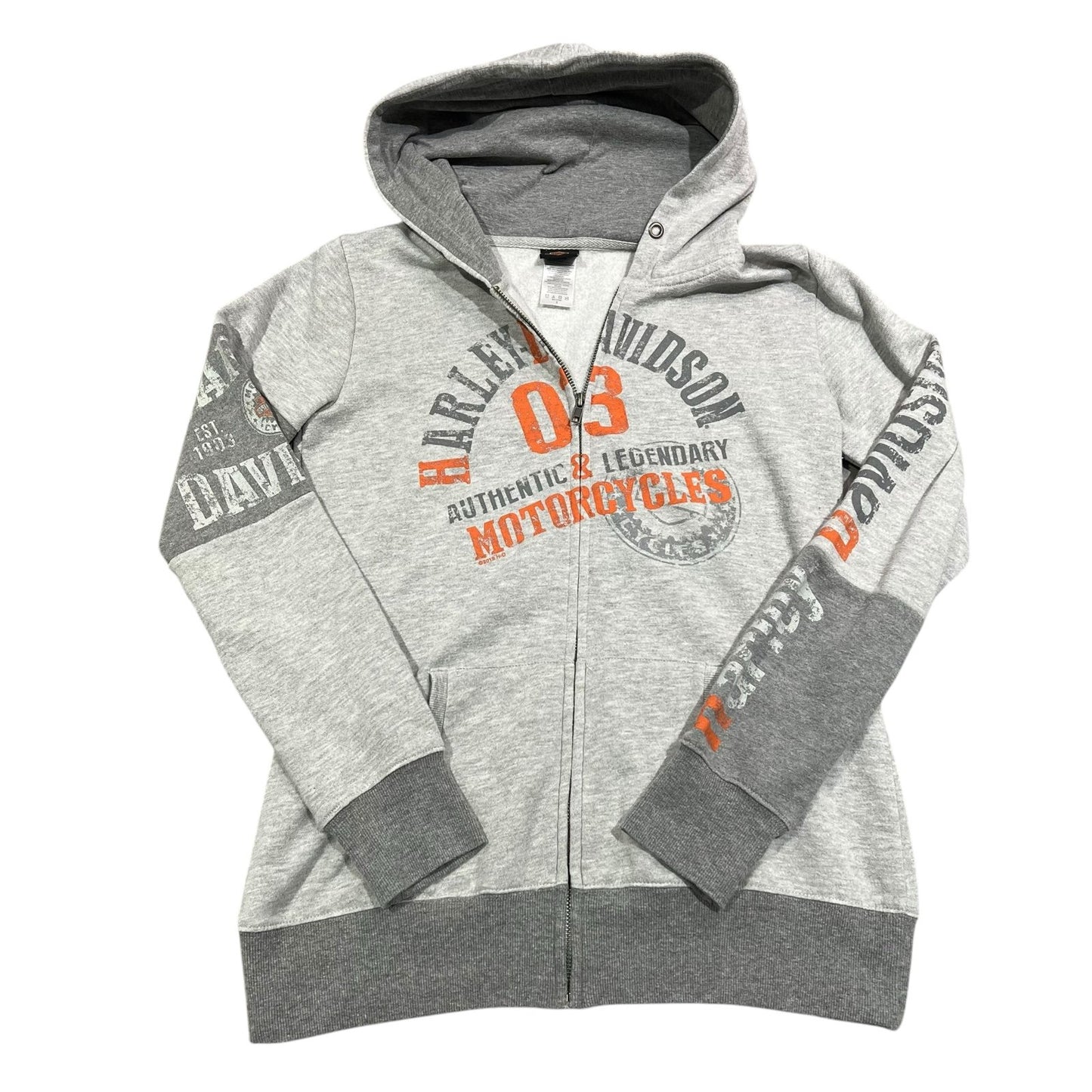 Harley Davidson Hoodie Womans Small Sweatshirt Gray Orange Motorcycle Full Zip