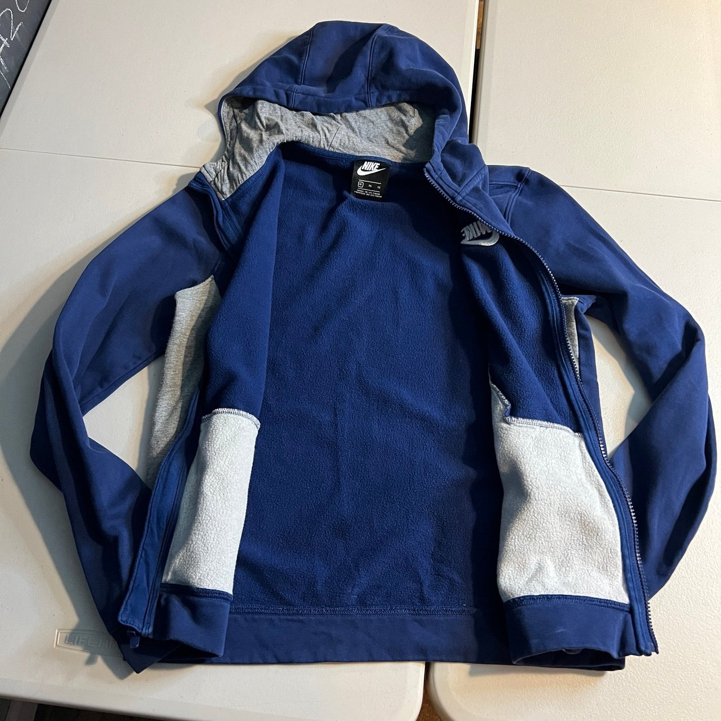 Nike Hoodie Jacket Kids XL Youth Blue Full Zip Swoosh Sweat Shirt Y2K