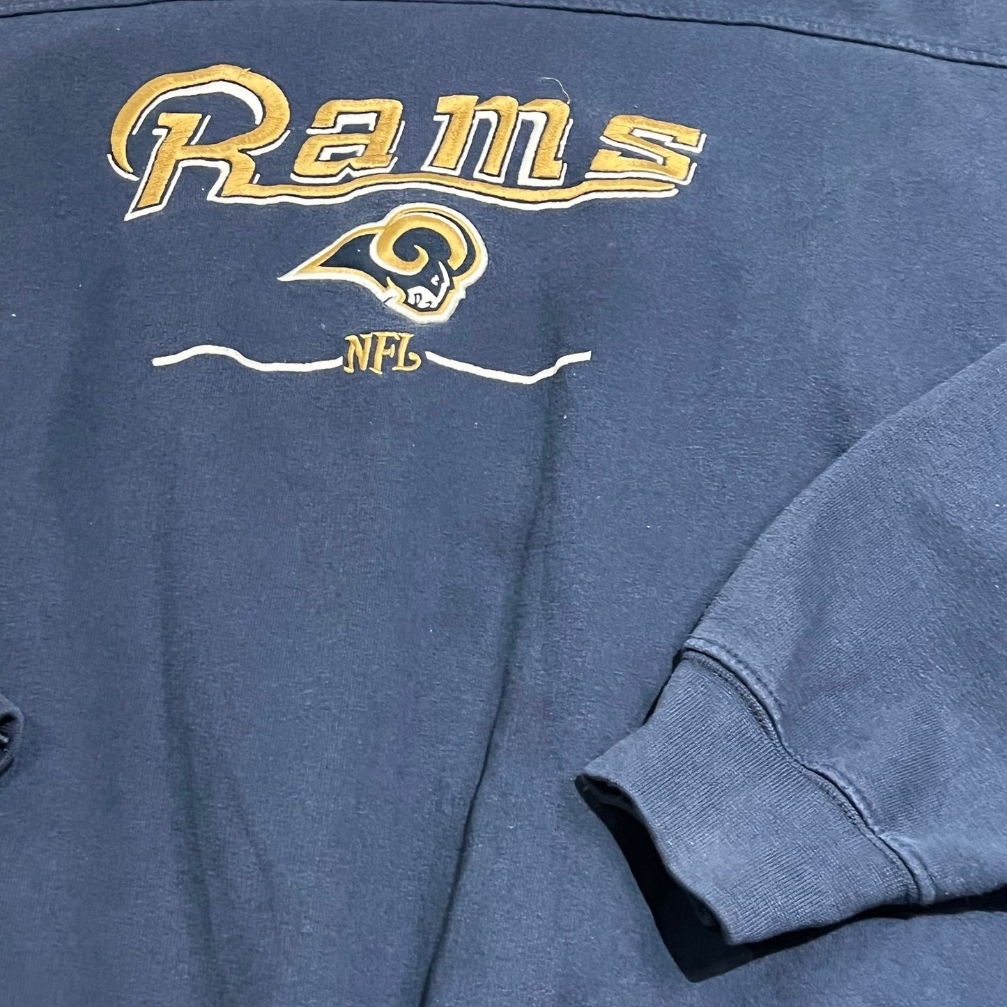 Vintage Saint Louis Rams Crewneck Sweater Mens Large NFL Embroidered Blue