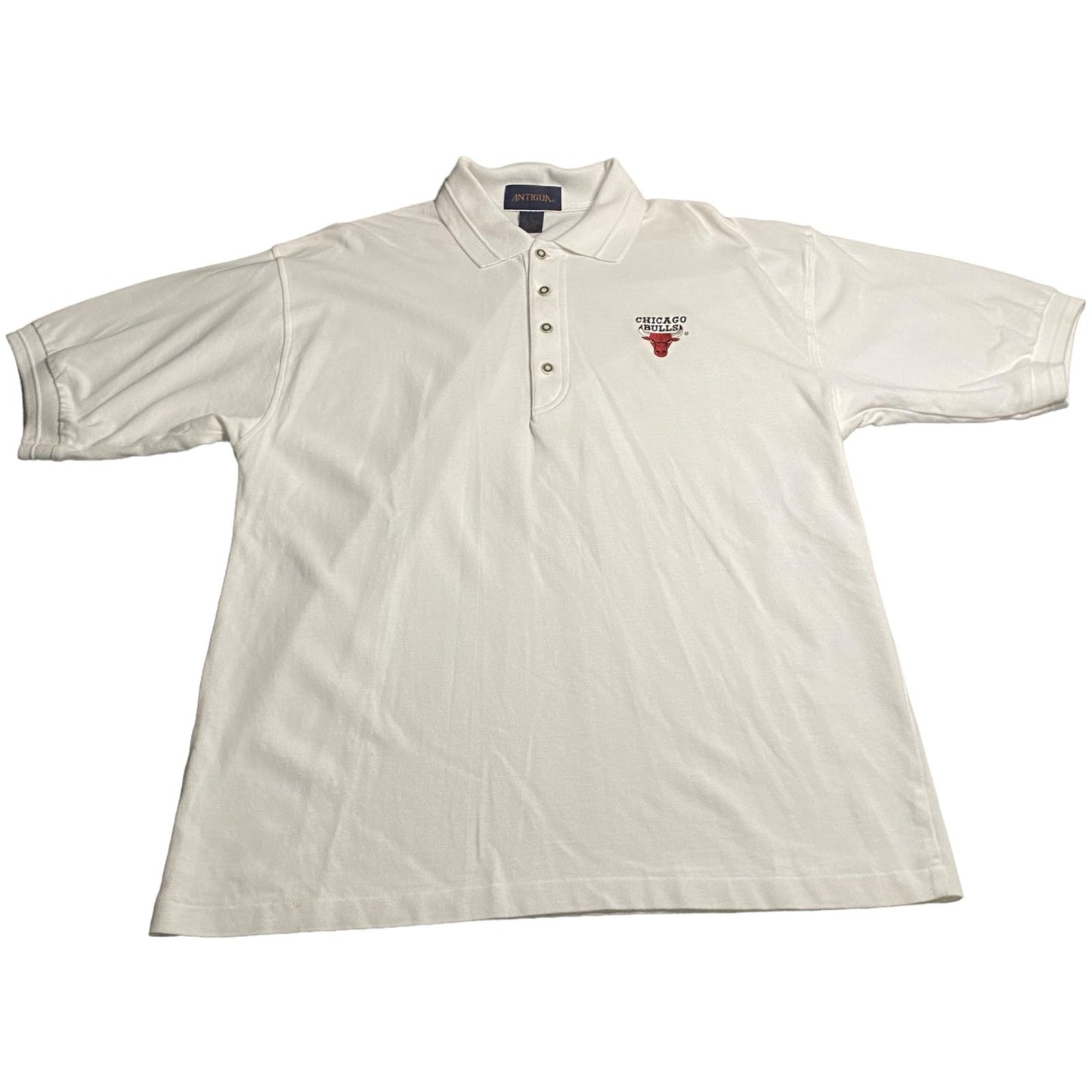 Chicago Bulls Polo Shirt Mens Large White Embroidered Antigua Embroidered NBA