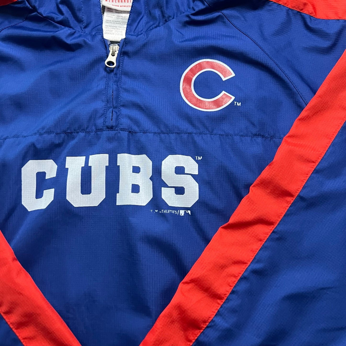 Chicago Cubs Windbreaker Jacket Kids Youth Large Hooded Quarter Zip MLB Blue