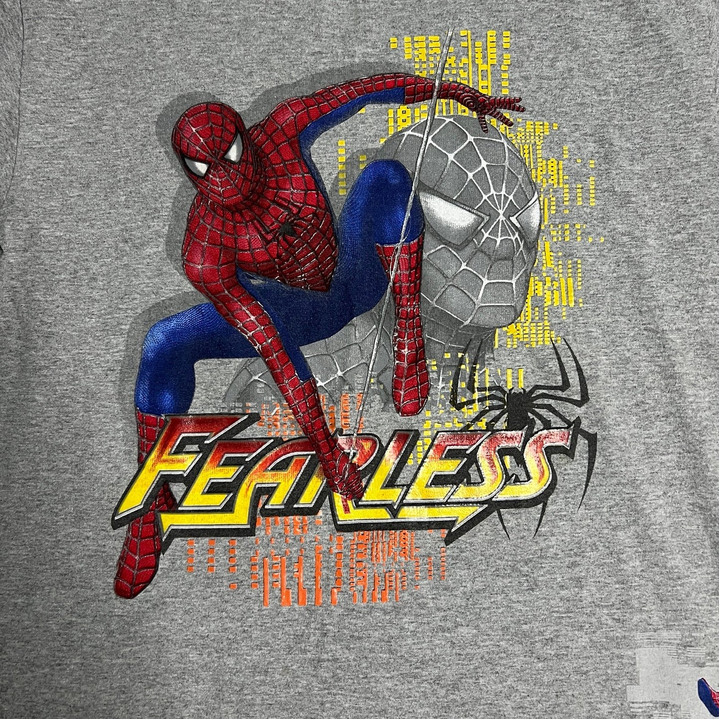 Vintage Spiderman 2004 Promo Shirt Kids XL Short Sleeve Gray Marvel Fearless