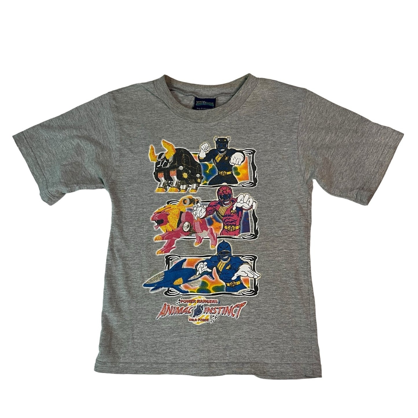 Vintage Power Rangers Animal Instinct Wild Force Kids Shirt Medium Gray Y2K