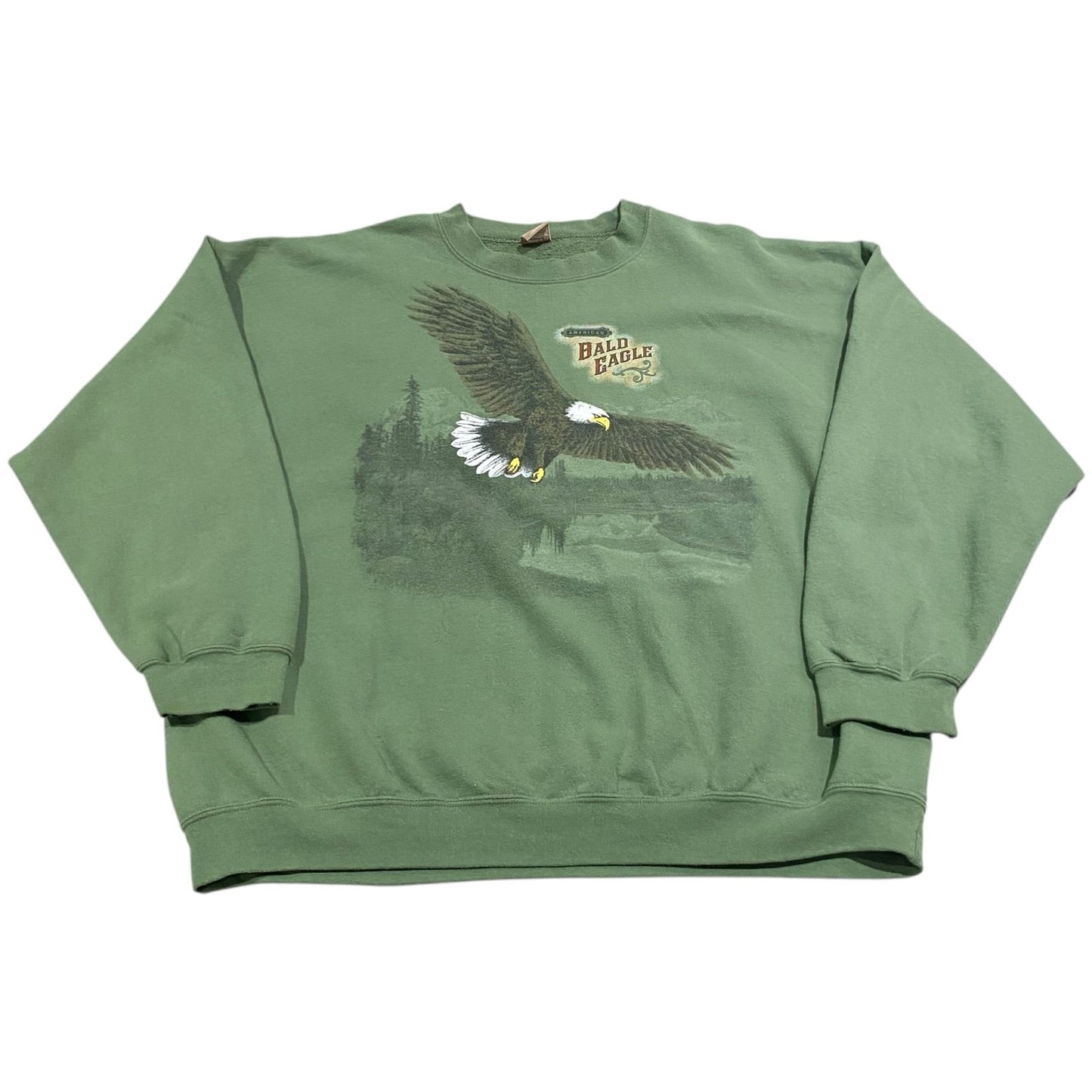 Vintage Bald Eagle Sweater Crewneck Mens XL Green Nature Animal Hunting