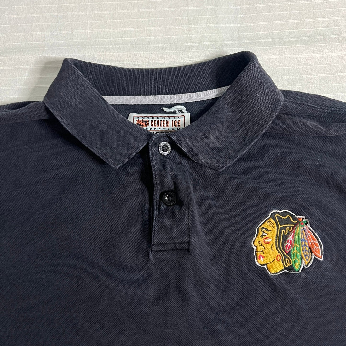 Vintage Chicago Blackhawks Shirt Polo Mens Large STARTER NHL Center Ice Black