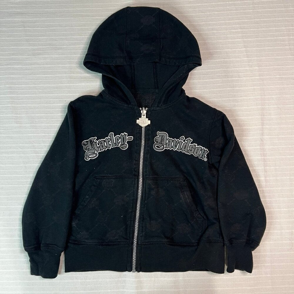 Harley Davidson Kids 5 Hoodie Reversible Black Zip Up Sweat Shirt Motorcycle