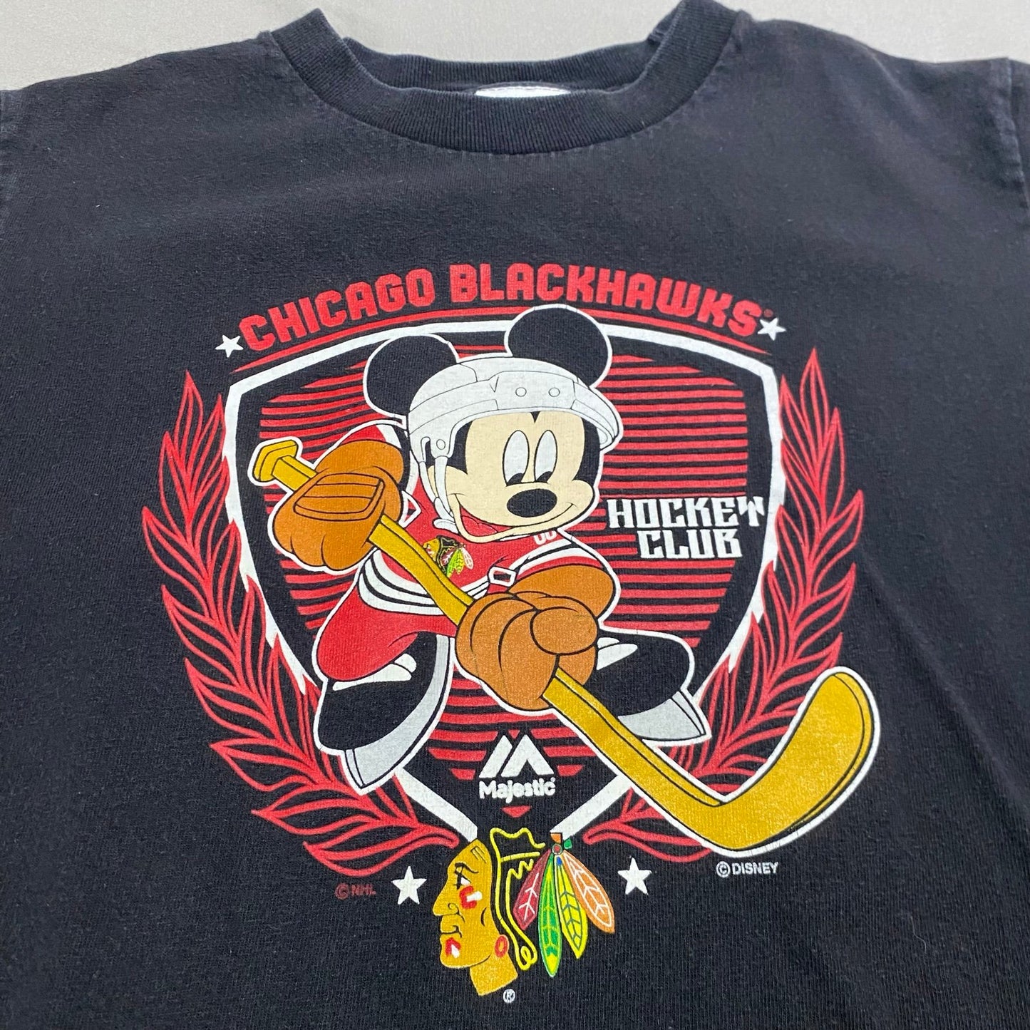 Vintage Chicago Blackhawks Mickey Mouse Shirt Kids Youth Large Black NHL