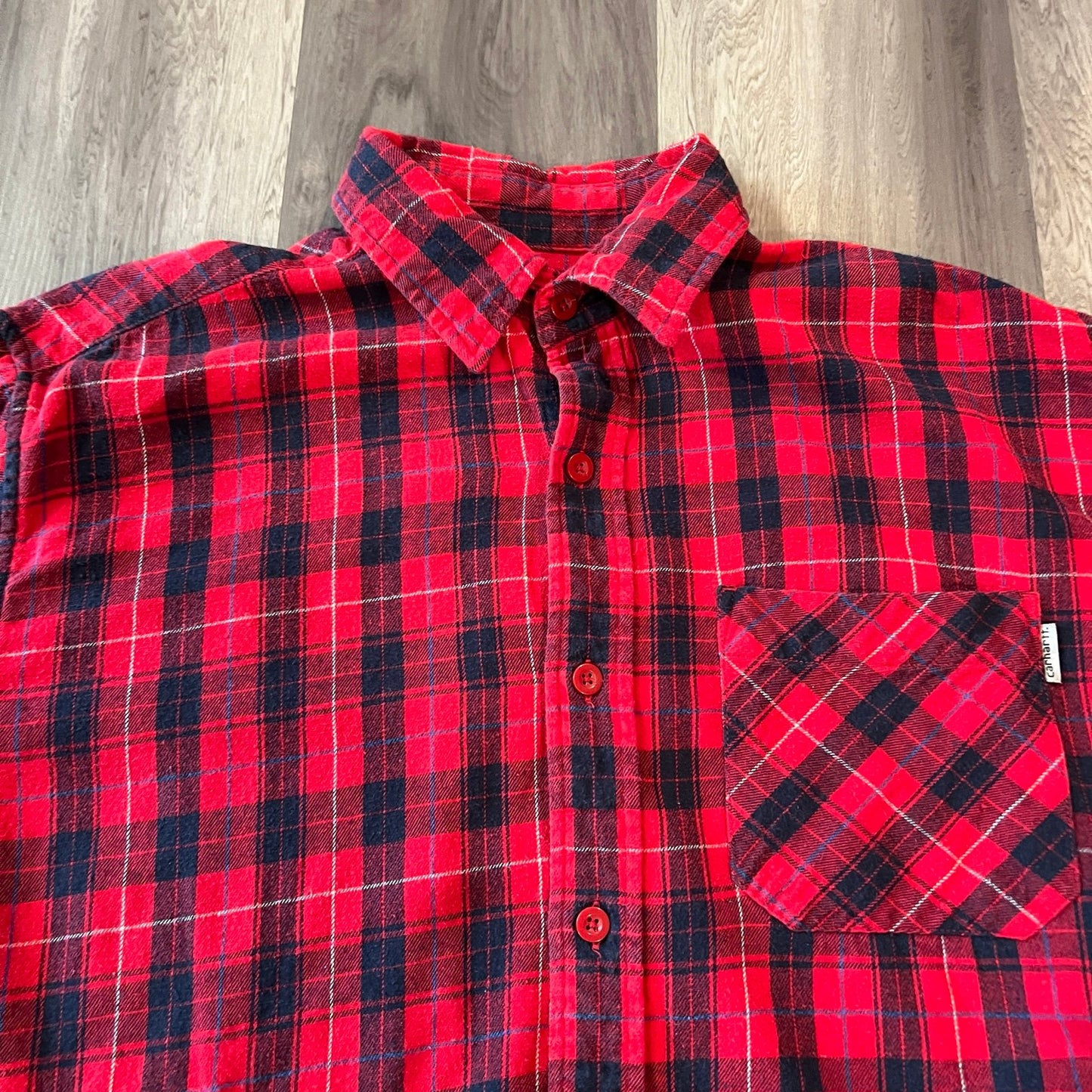 Carhartt Flannel Button Up Shirt Mens Large Plaid Red Lumberjack Workwear