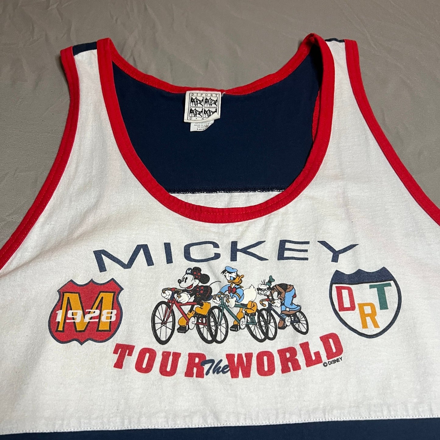 Vintage 90's Mickey Tour The World Tank Top Shirt Mens Large Disney