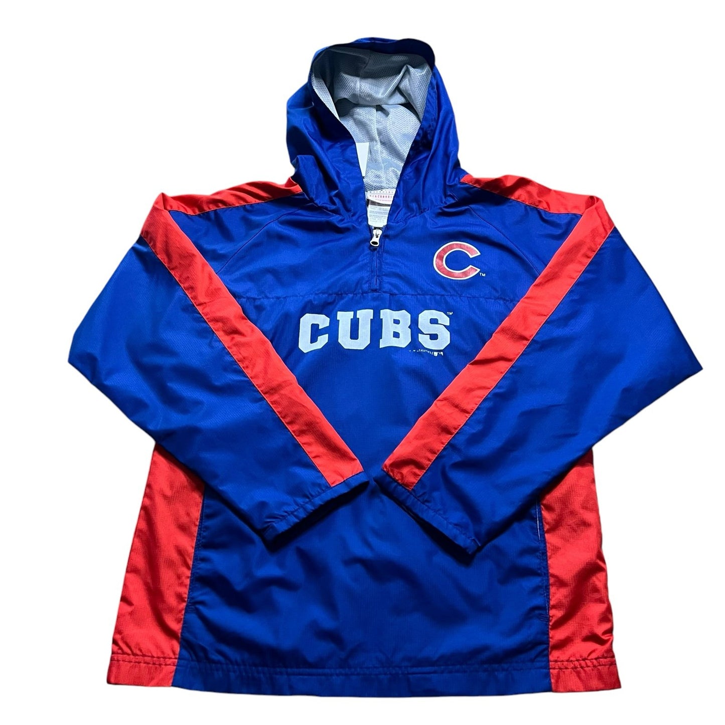 Chicago Cubs Windbreaker Jacket Kids Youth Large Hooded Quarter Zip MLB Blue