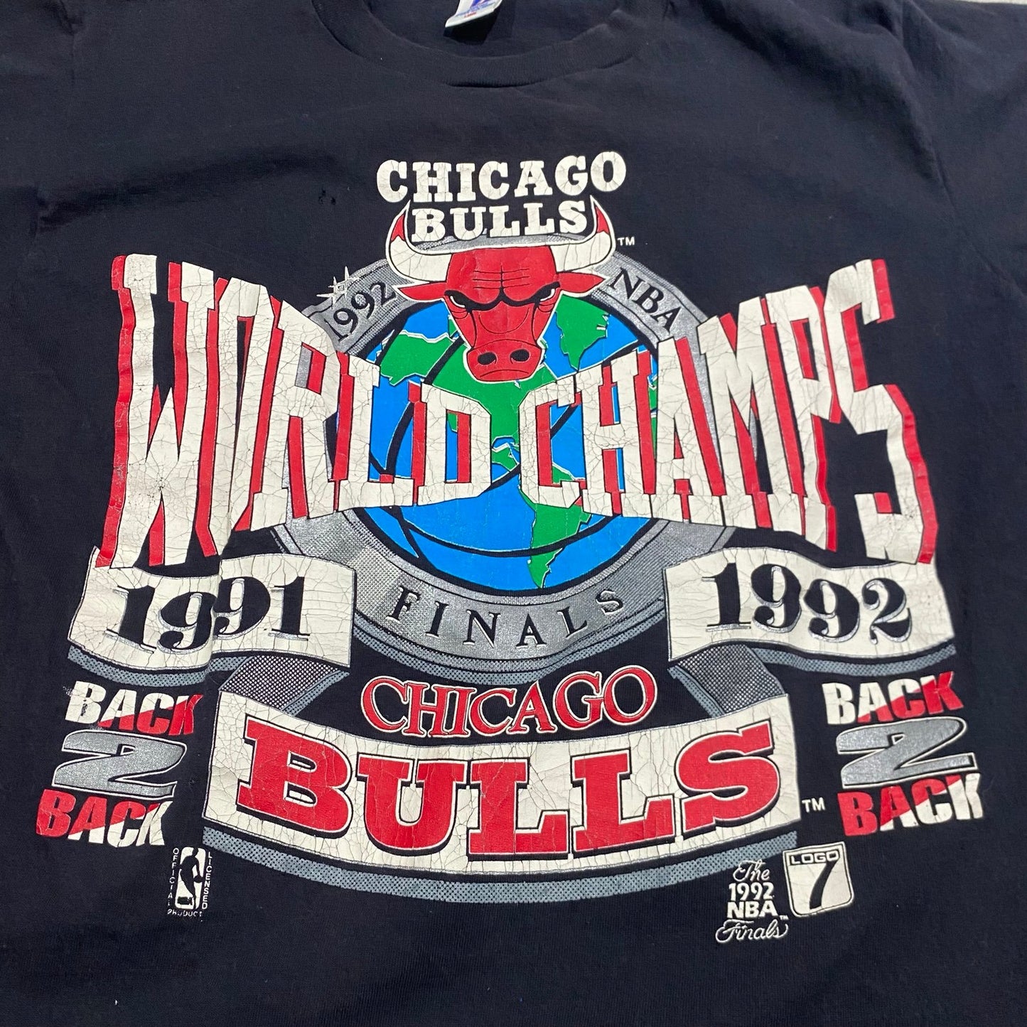 Vintage 1992 Chicago Bulls Shirt Womans Large LOGO 7 Back to Back Black NBA