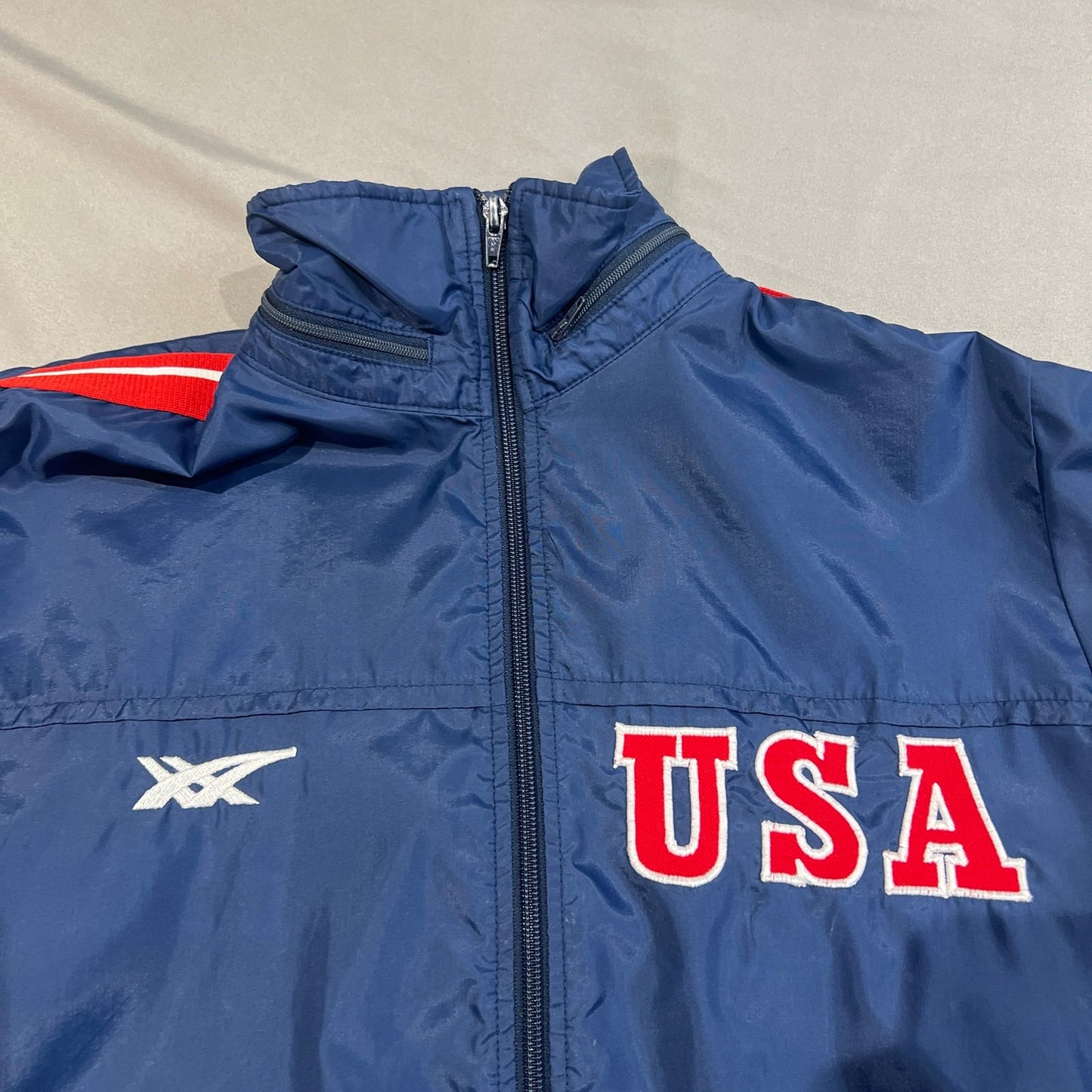 90's ASICS USA Track Windbreaker Jackets Mens Large Full Zip Up Blue