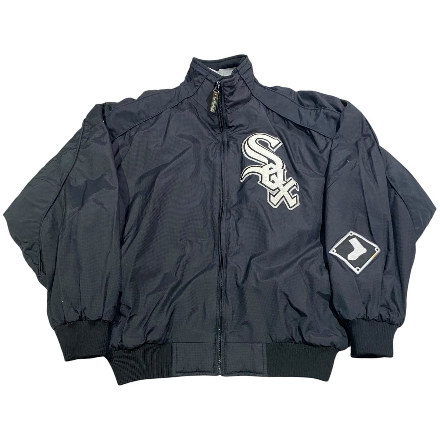 Vintage Chicago White Sox Jacket Majestic Mens Large Black Nylon Bomber