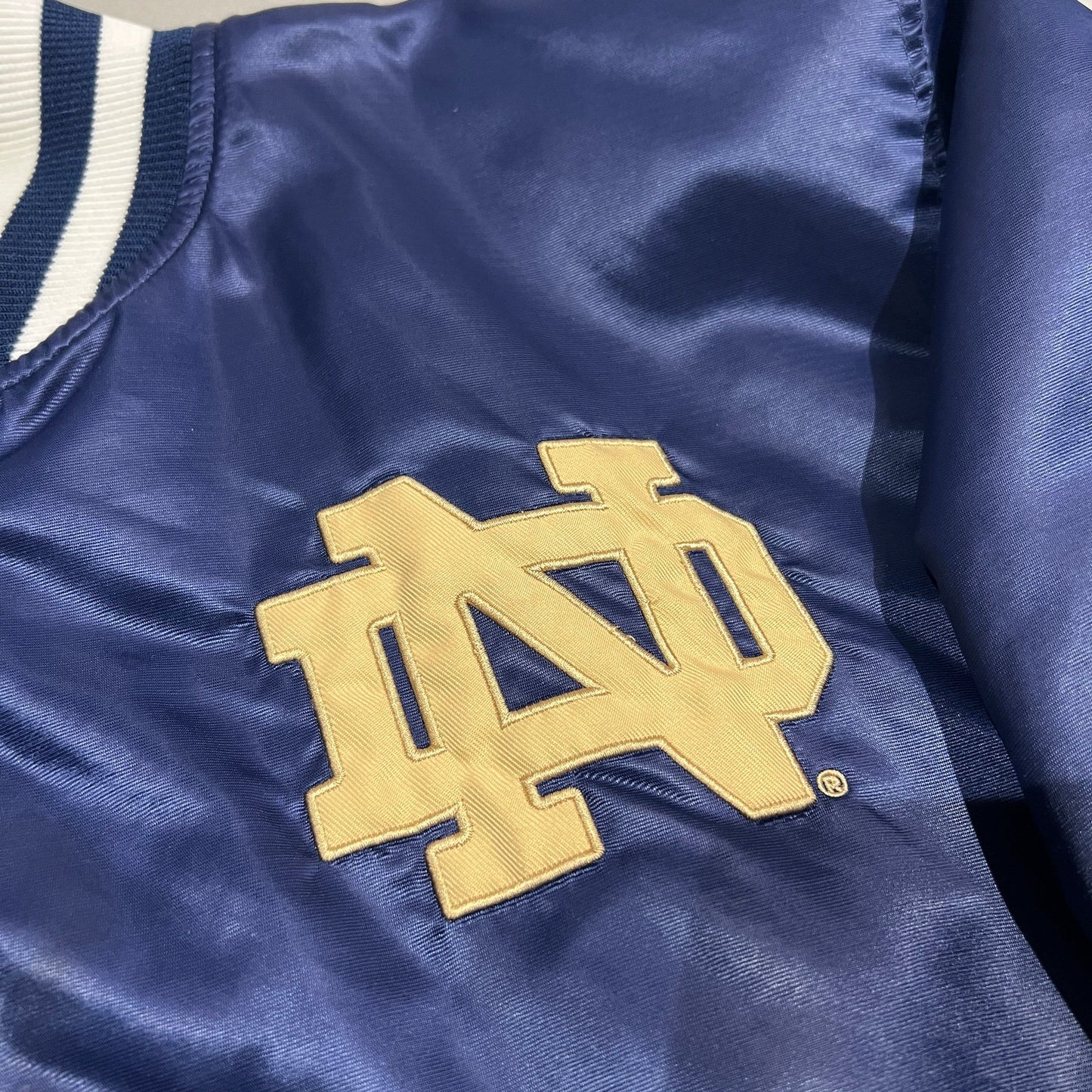 Vintage Notre Dame Varsity Jacket Satin Bomber Mens 3XL XXXL Blue Irish