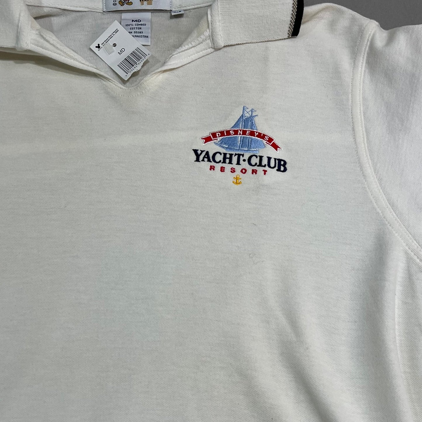 NWT Walt Disney World Yacht Club Polo Shirt Medium White Short Sleeve