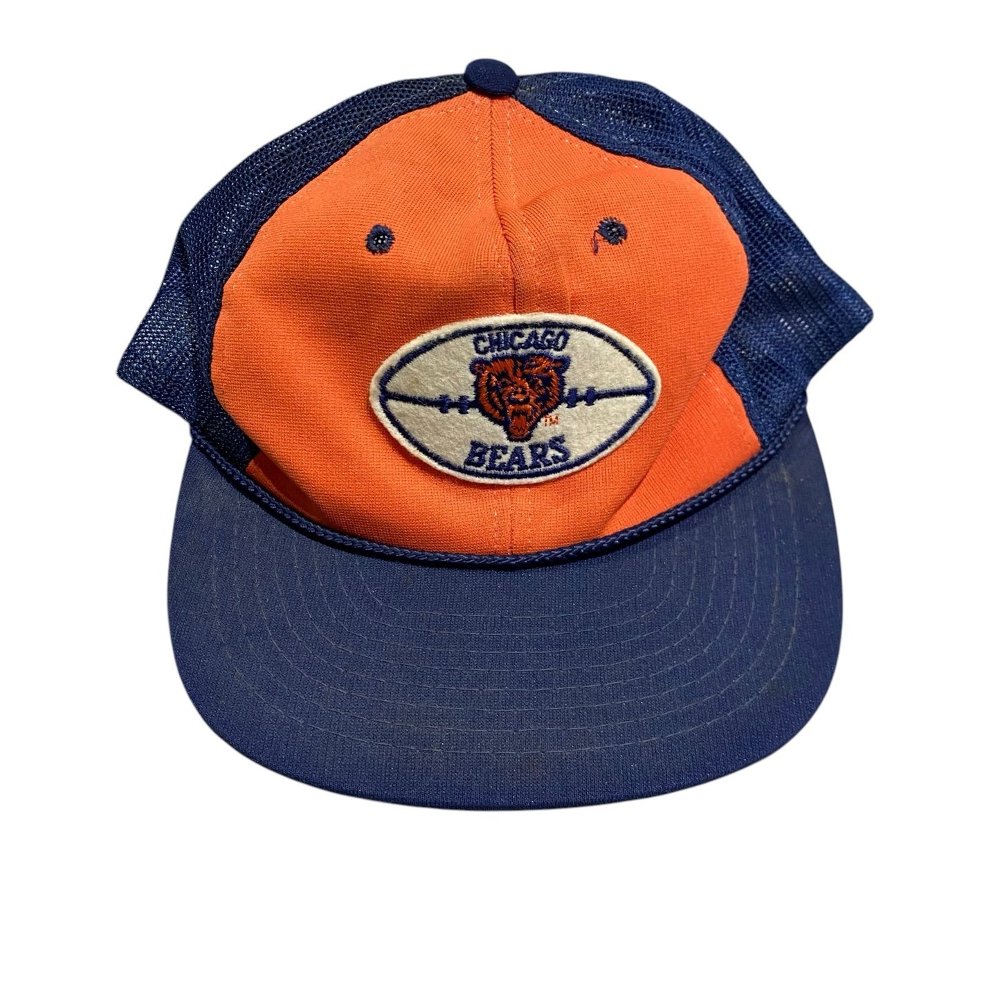 Vintage 90's Chicago Bears Snapback Hat Trucker Mesh NFL Blue Orange Adjustable