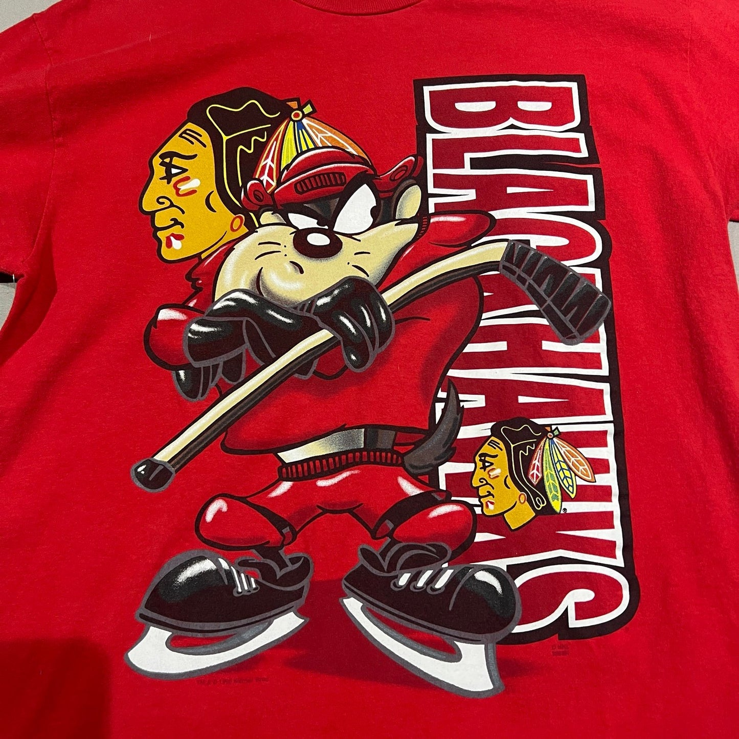 Vintage 1998 Chicago Blackhawks Taz Looney Tunes Shirt Mens Large NHL Red