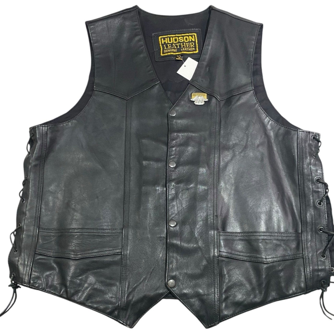 Harley Davidson Leather Vest Mens XL Black Kenosha Wisconsin Owners Group Patch