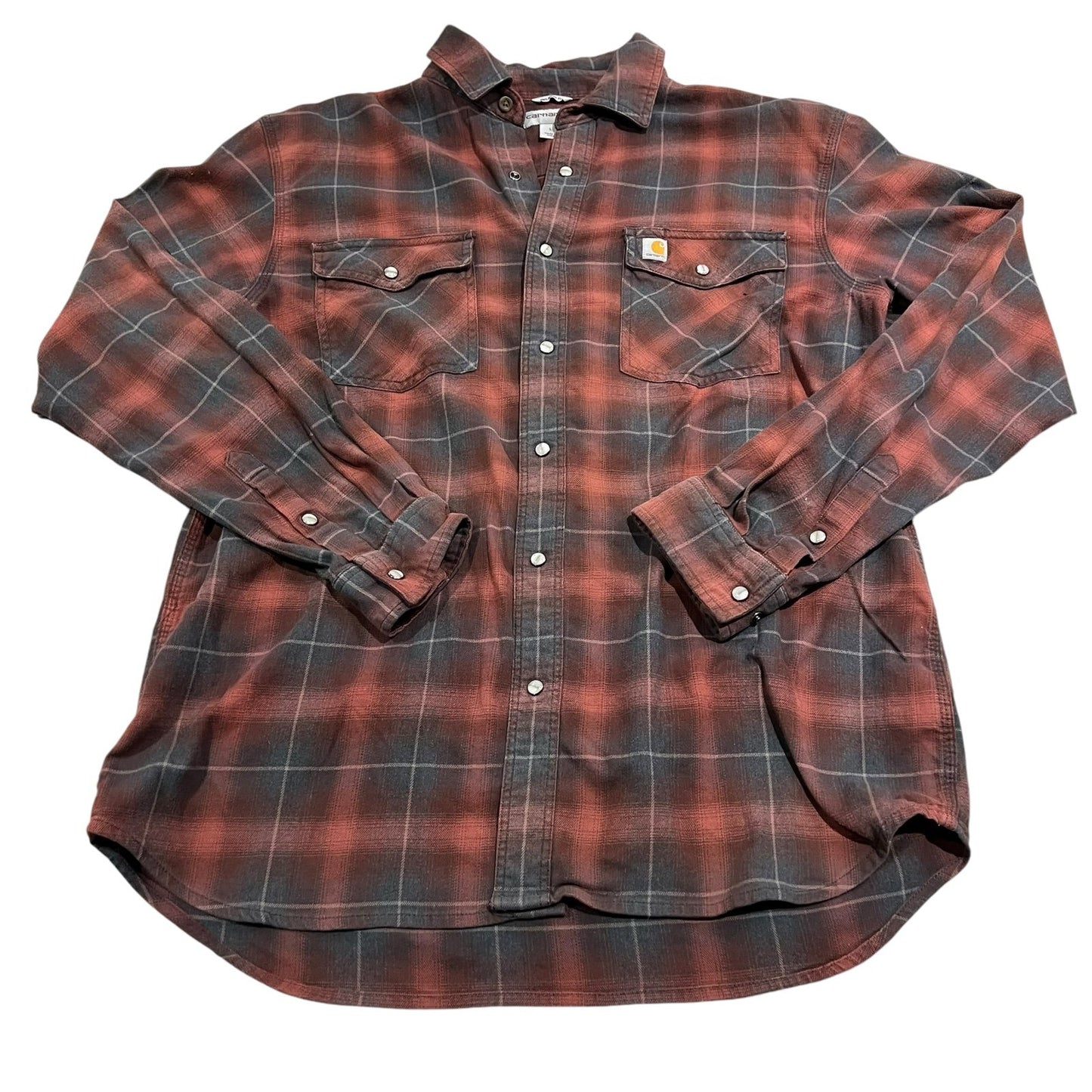 Carhartt Flannel Button Up Shirt Mens Large Red Plaid Relaxed Fit Long Sleeve