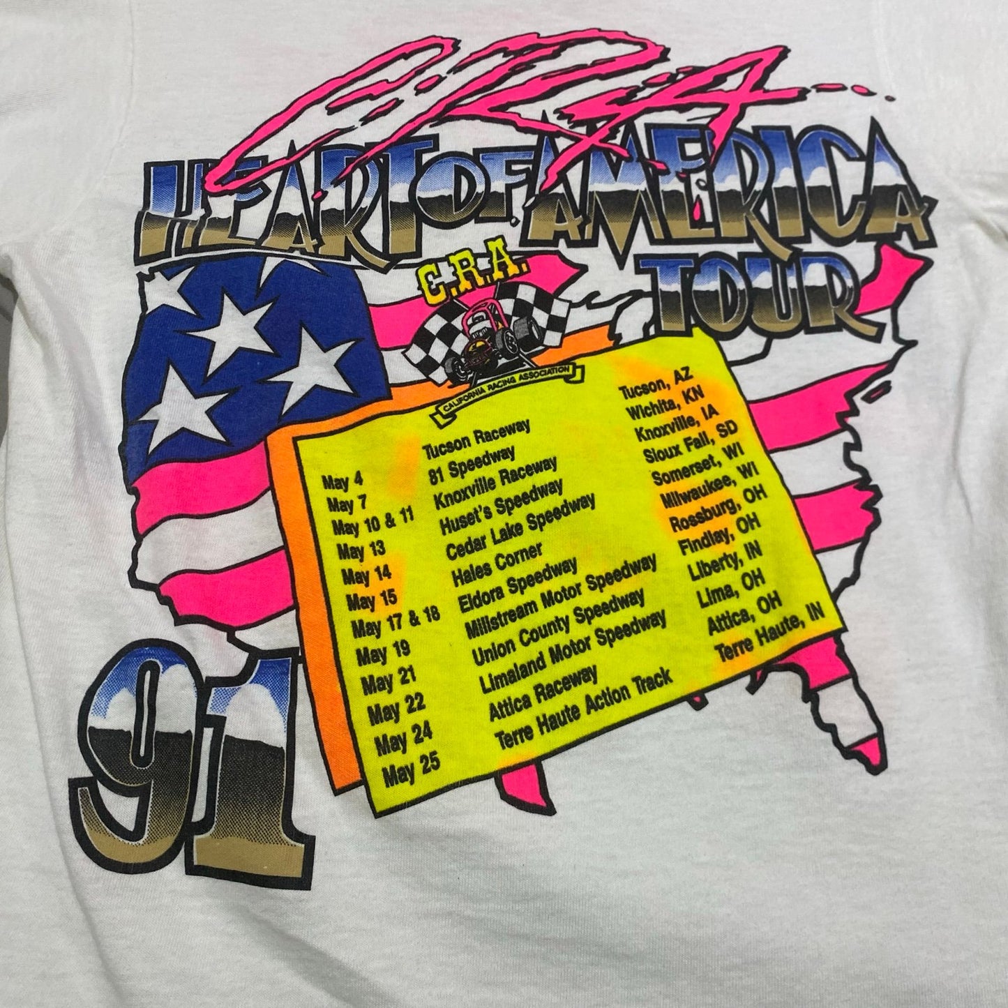 Vintage 1991 CRA Heart of American Tour Shirt Womans Large Car Racing White