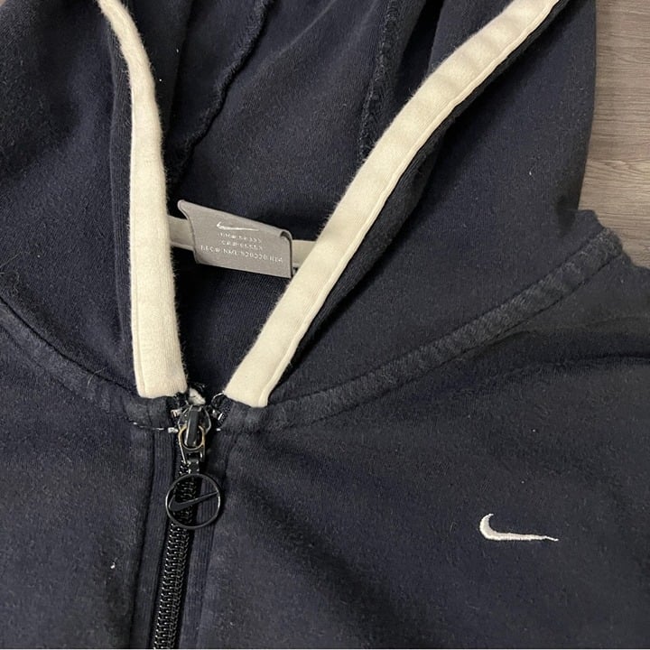 Vintage Nike Y2K Women's Large Full Zip Hoodie Sweatshirt Navy Blue Gray