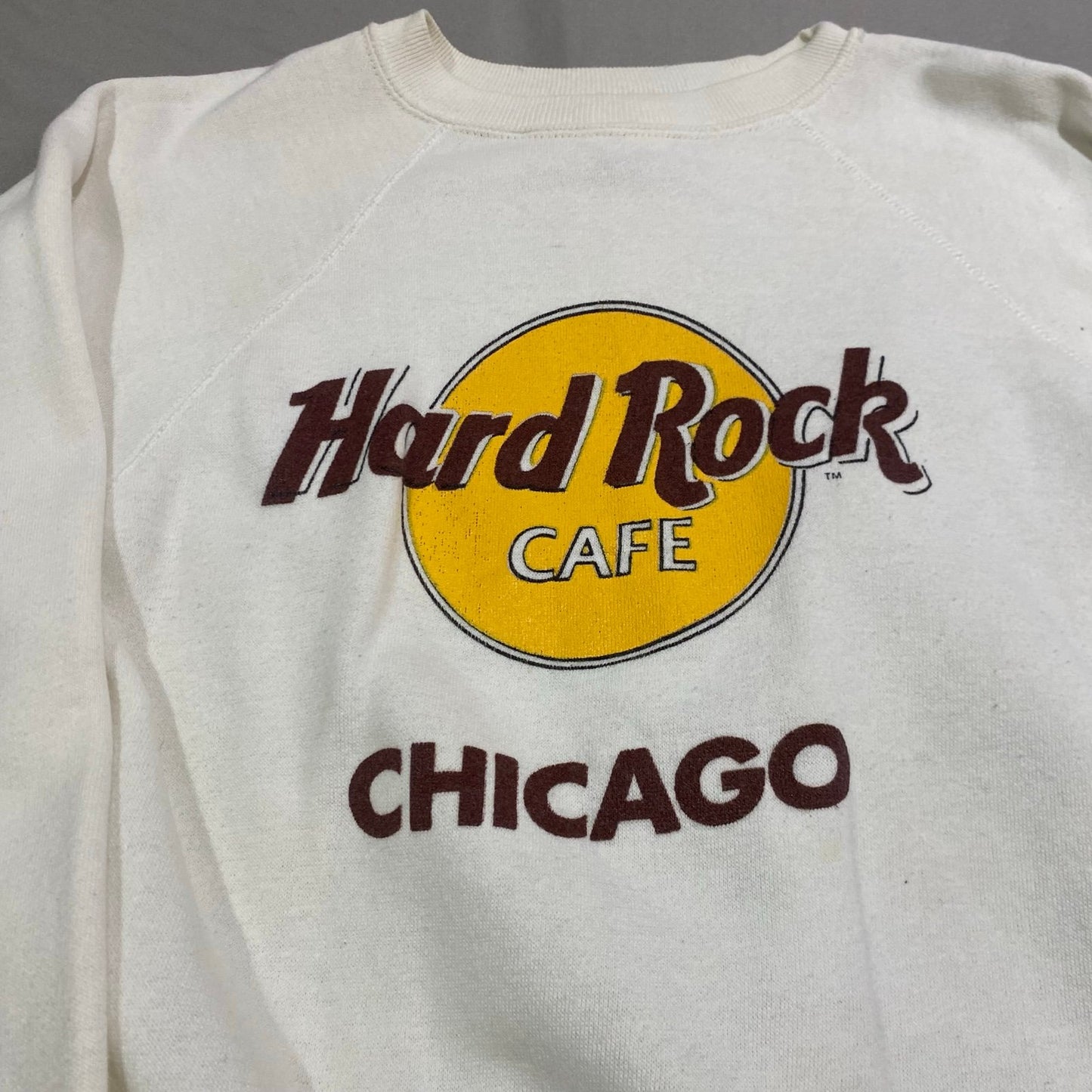 Vintage 80s Tultex Hard Rock Cafe Sweater Crewneck Womens Medium Pullover White