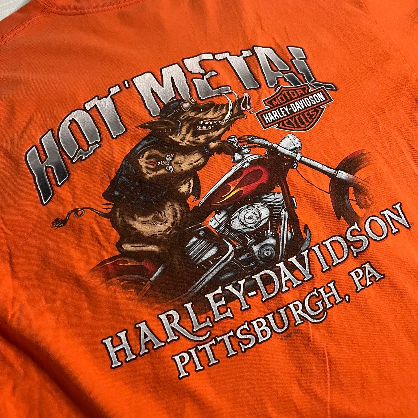 Harley Davidson Shirt Mens XL Orange Pittsburgh Short Sleeve Motorcycle Biker