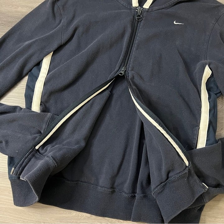 Vintage Nike Y2K Women's Large Full Zip Hoodie Sweatshirt Navy Blue Gray