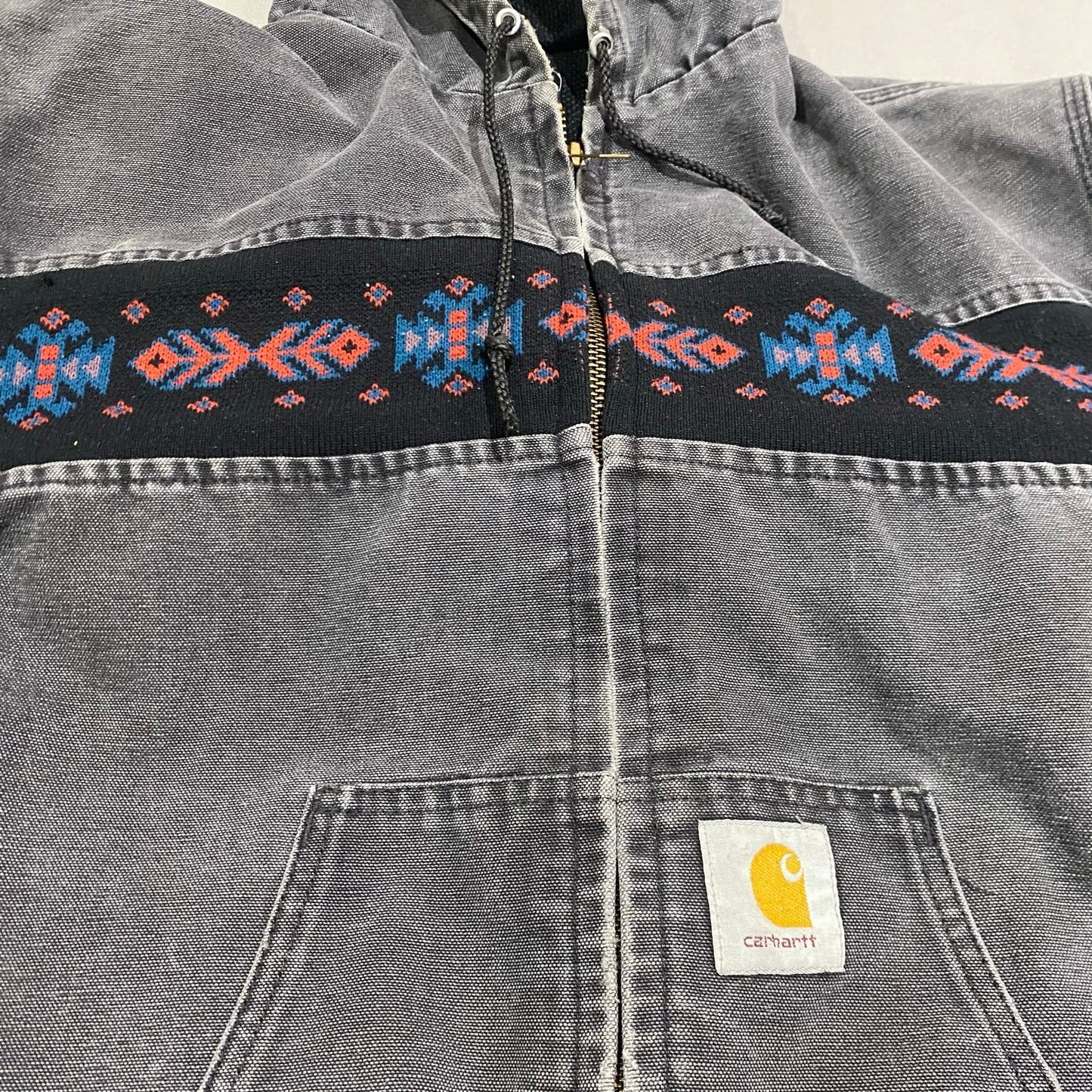 Vintage Carhartt Jacket Aztec Southwestern JR005 Mens Large Faded Lined Hooded