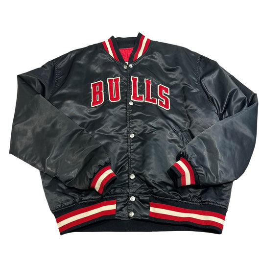 Vintage Chicago Bulls STARTER Satin Jacket Mens XL Varsity Bomber Black Red NBA