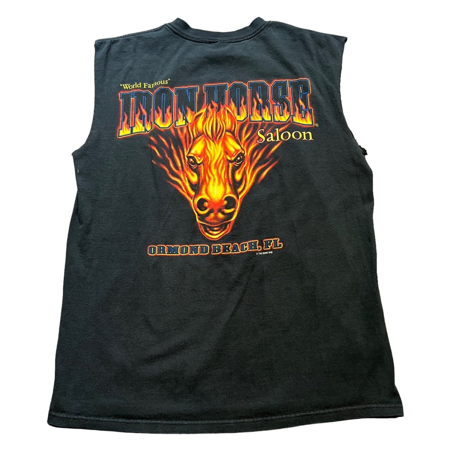 Vintage Iron Horse Saloon Shirt Mens Large Cut Off Ormond Beach Black Sleeveless